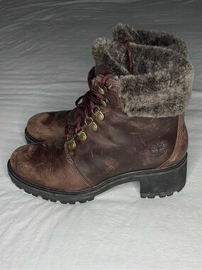 Timberland Brown Kinsley Waterproof Mid Hiker Boot A23H2 Faux Fur Wmns Size 8.5